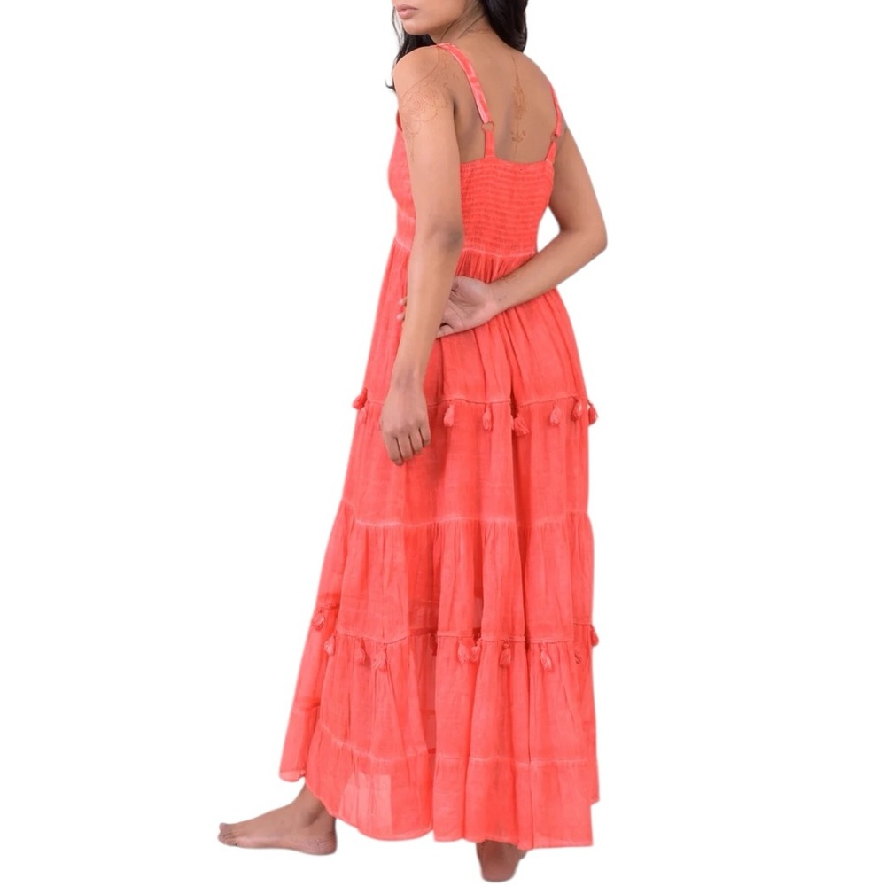 210. Coral Maxi Tassel Dress - Picture 3 of 3